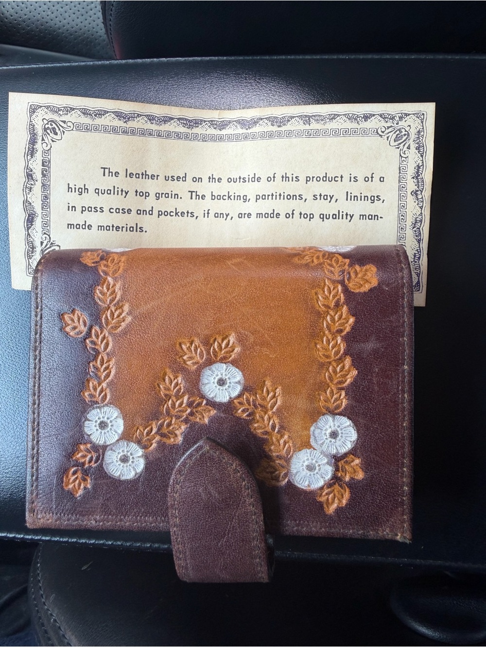 Vintage Baronet Cowhide Leather Wallet Passcase Brown Tooled Leather